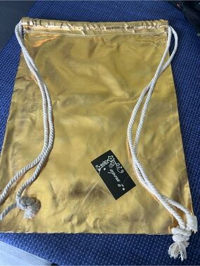 Shiny Gold Drawstring Backpack with White Rope Straps